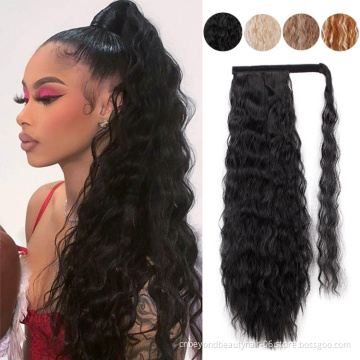 Cheap Synthetic Kinky Curly Ponytail wavy Hair extension Water wave Wrap Around Ponytails for Black Women